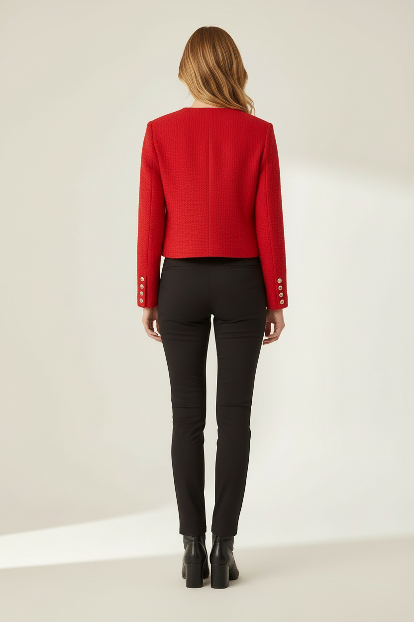 Cropped Textured Jacket with Button Up Front