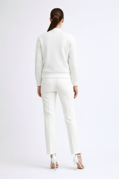 Women’s Textured Bomber Jacket with Ribbed Cuffs and Zip Front