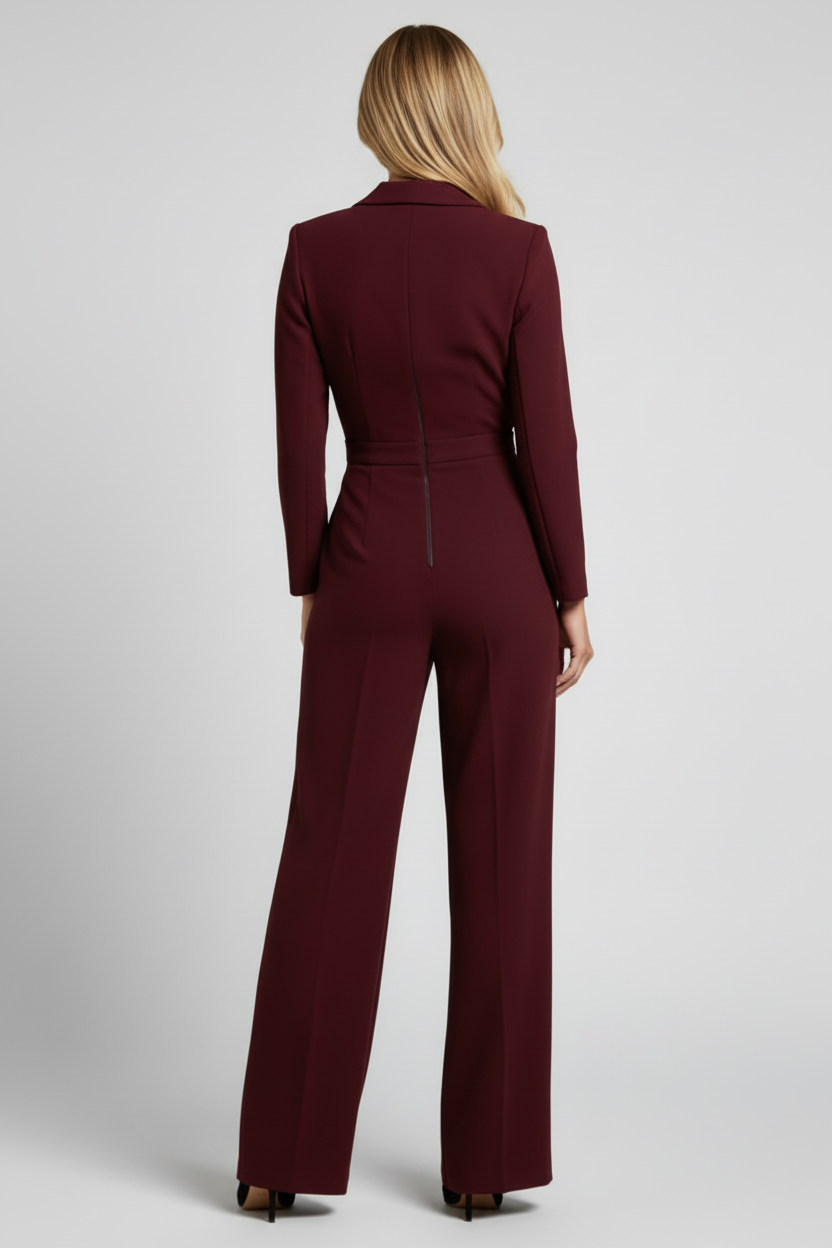 Wrap Front Womens Jumpsuit with Defined Waist and Wide Legs