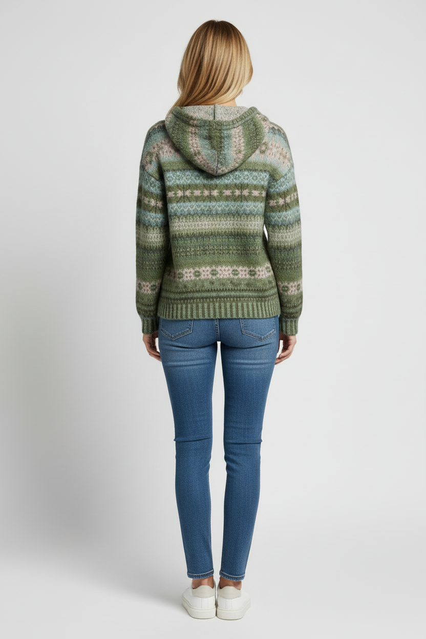 Multicoloured Knit Hoodie with Ribbed Cuffs and Hood