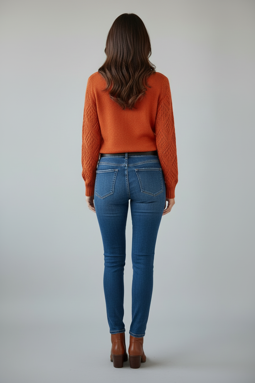 V Neck Knit Jumper with Long Sleeves and Textured Finish