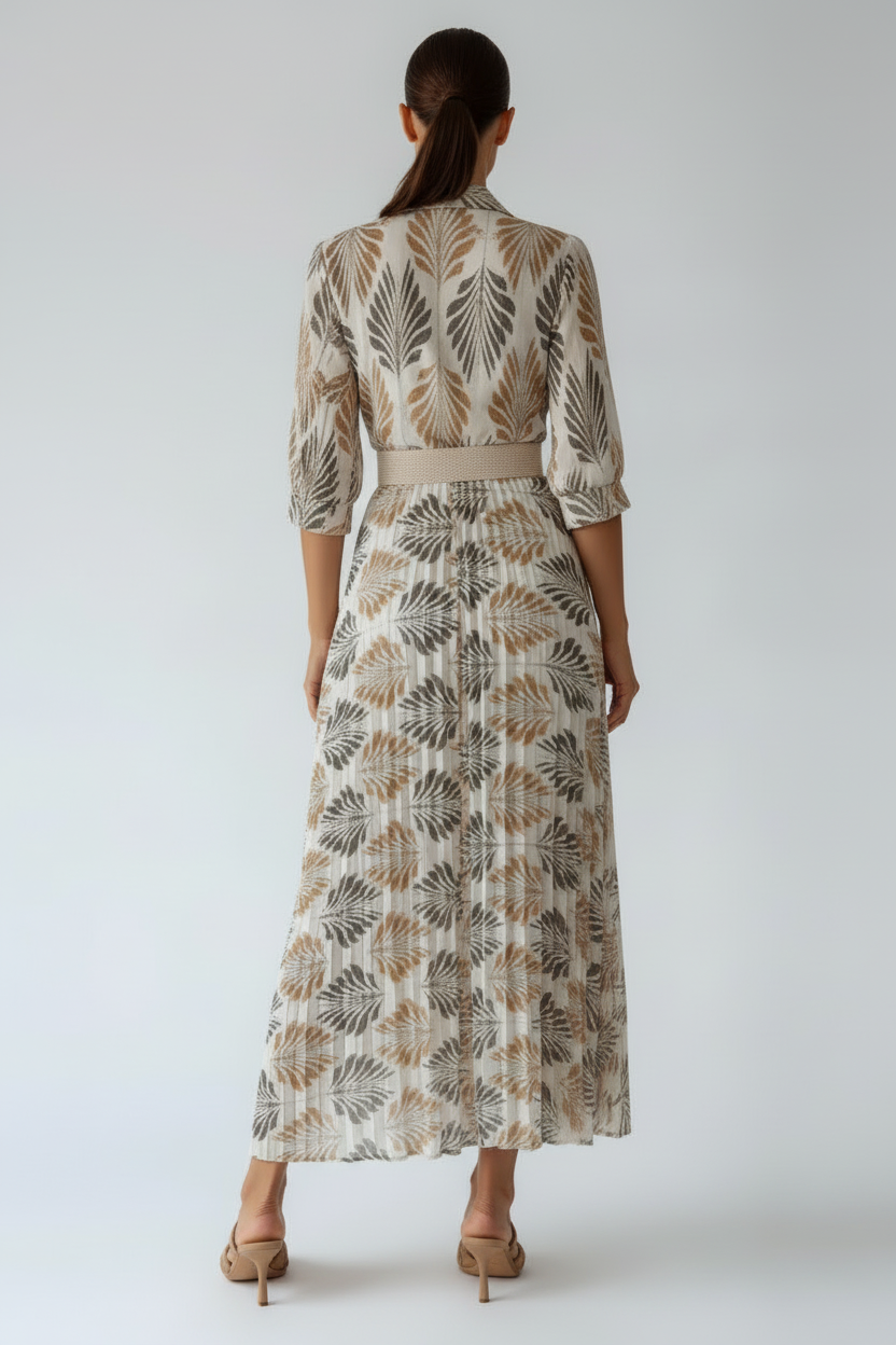 Patterned Maxi Dress with Elbow Length Sleeves