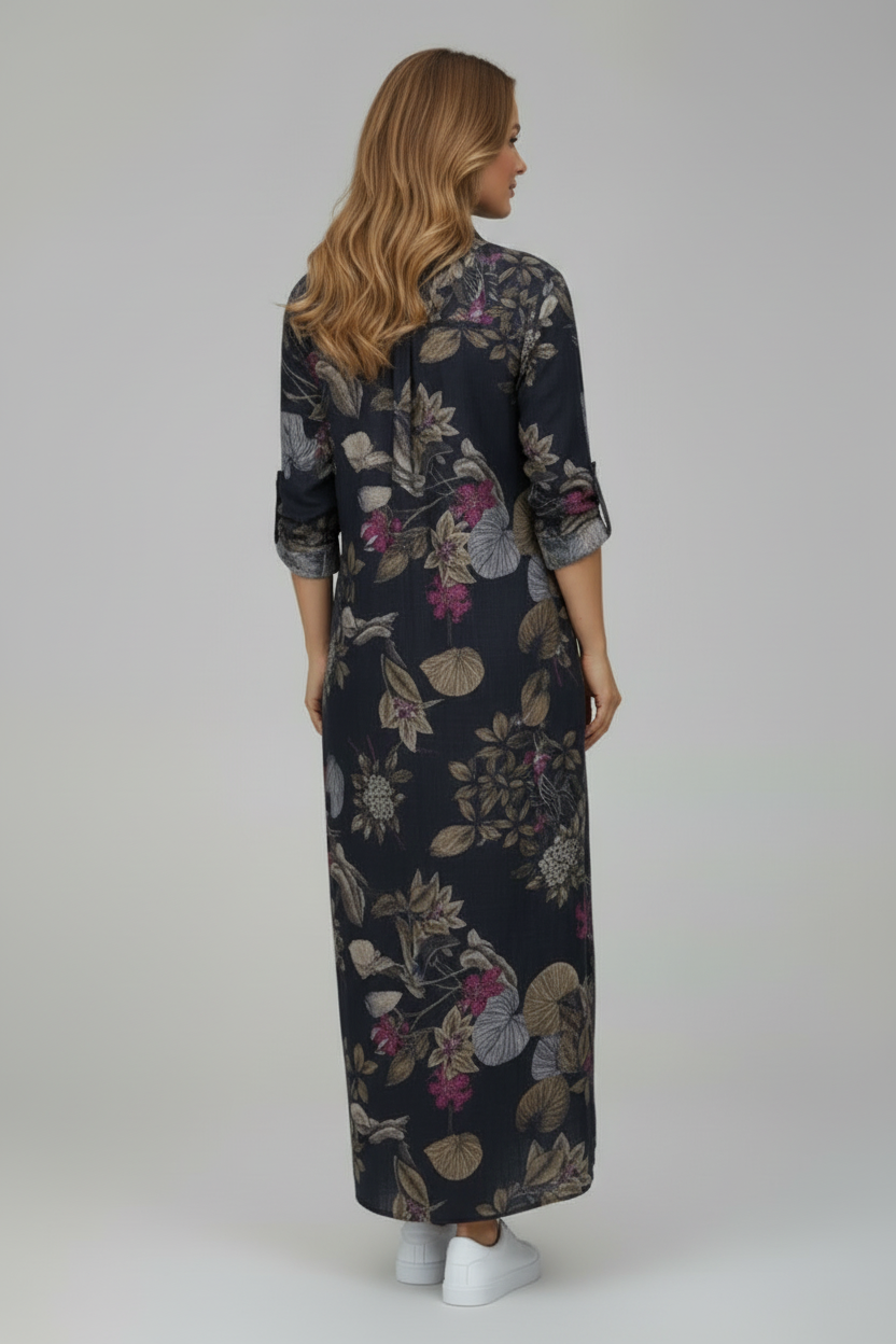 Collared Maxi Dress with Button Through Front