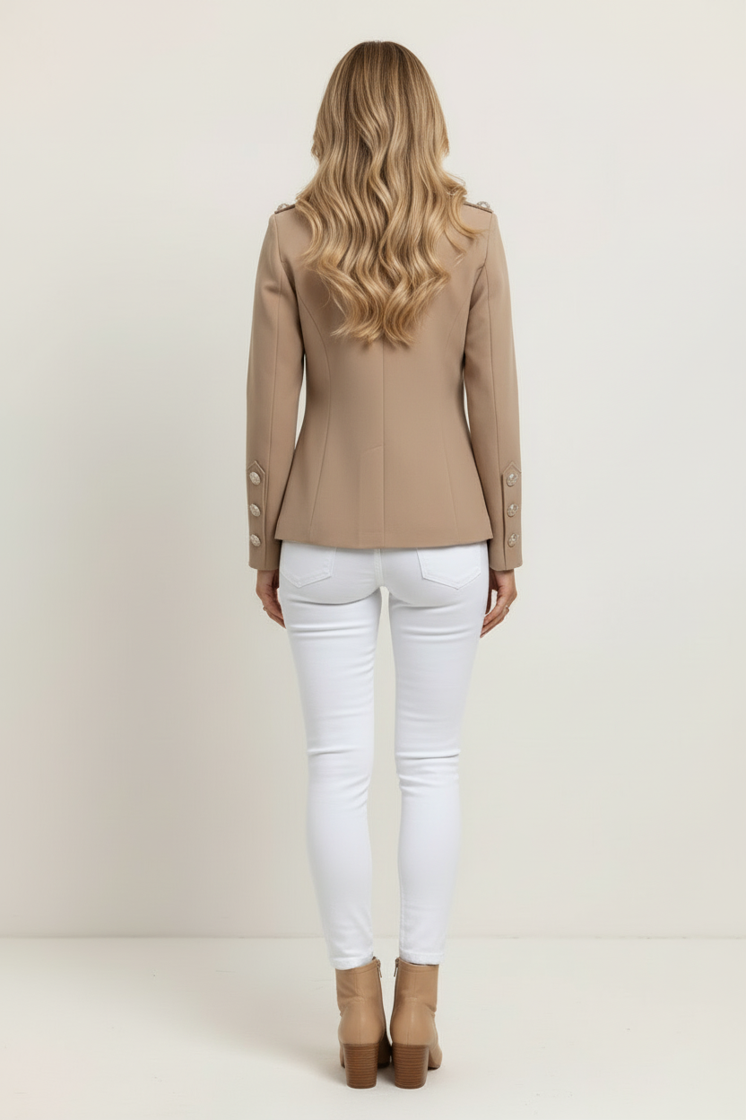 Women’s Short Blazer with Button Front and Side Pockets