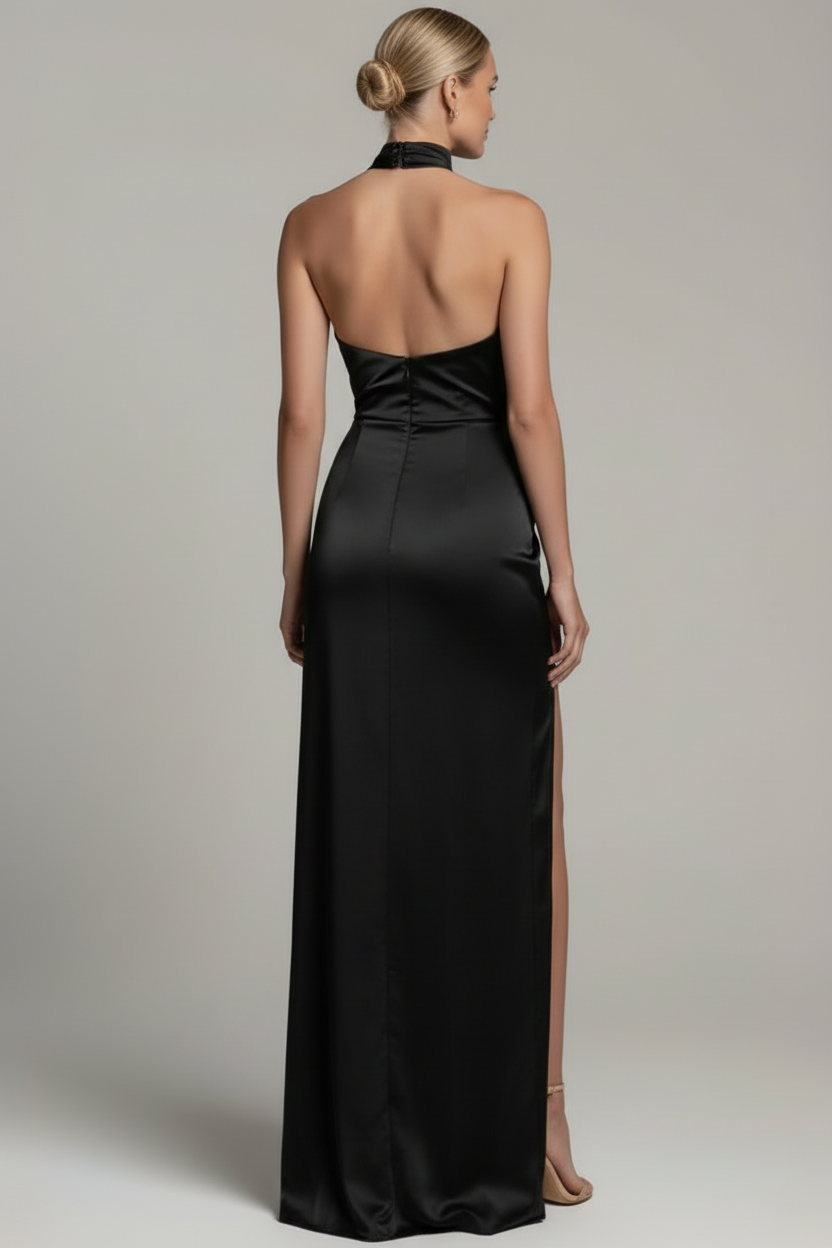 Halter Neck Maxi Dress with High Side Slit