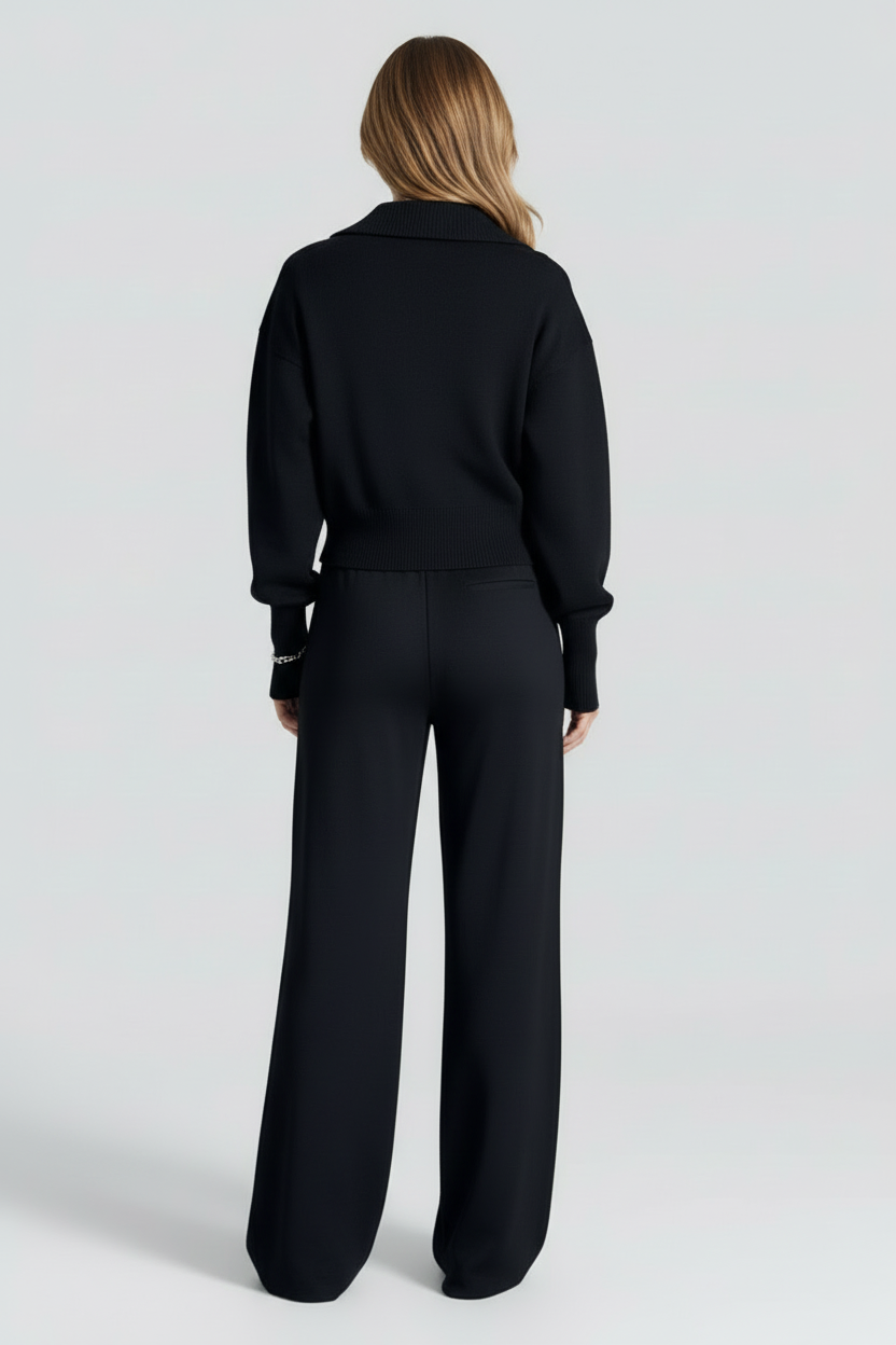 Zip Front Knit Two Piece Set with Stand Collar