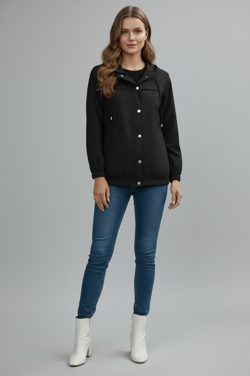 Womens Trench Coat with Hooded Neckline and Regular Fit