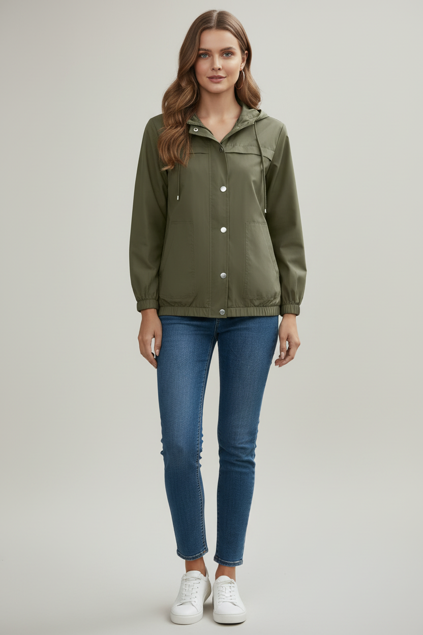 Womens Trench Coat with Hooded Neckline and Regular Fit