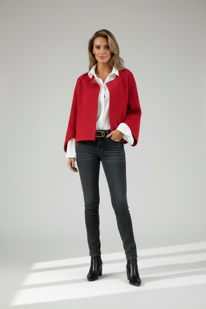 Short Womens Jacket with Round Neckline and Button Front Fit