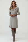 Knee Length Womens Dress with Draped Neckline and Ribbed Texture