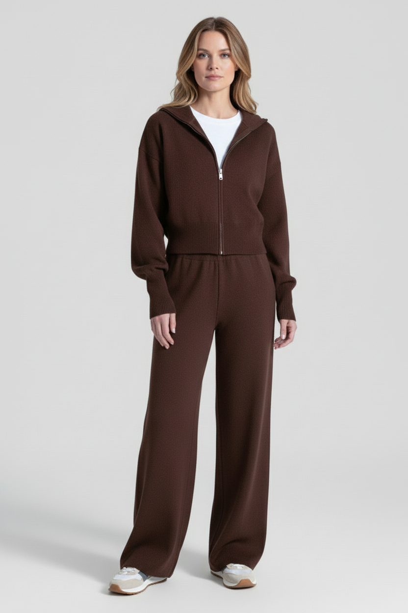 Zip Front Knit Two Piece Set with Stand Collar
