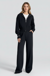 Zip Front Knit Two Piece Set with Stand Collar