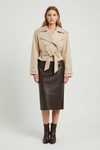 Double Breasted Cropped Trench Coat with Belted Waist