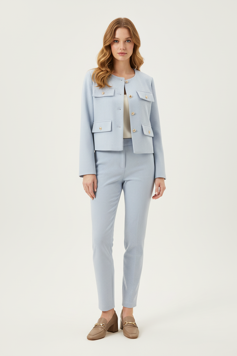 Cropped Textured Jacket with Button Up Front