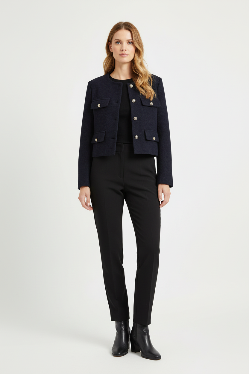 Cropped Textured Jacket with Button Up Front