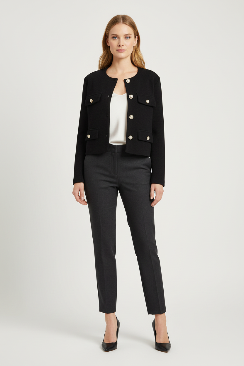 Cropped Textured Jacket with Button Up Front