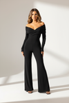 V Neck Crossover Jumpsuit With Flared Trousers