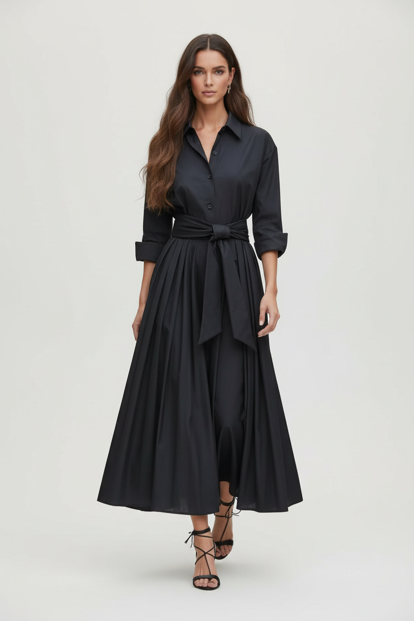 Tie Waist Shirt Style Maxi Dress