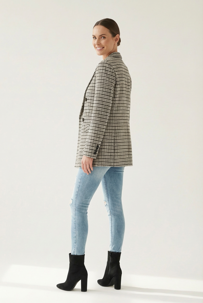Tailored Checked Blazer with Notched Lapel Silhouette