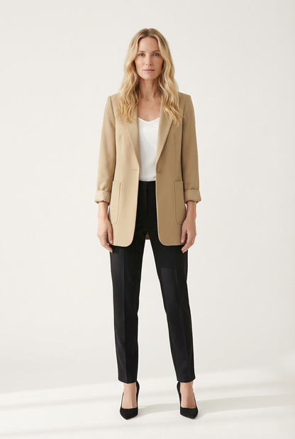 Women’s Blazer with Open Front and Structured Lapel