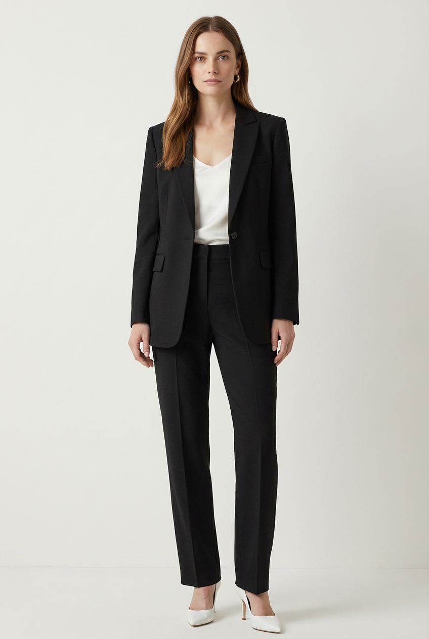 Structured Two Piece Womens Blazer Set with Straight Leg Fit