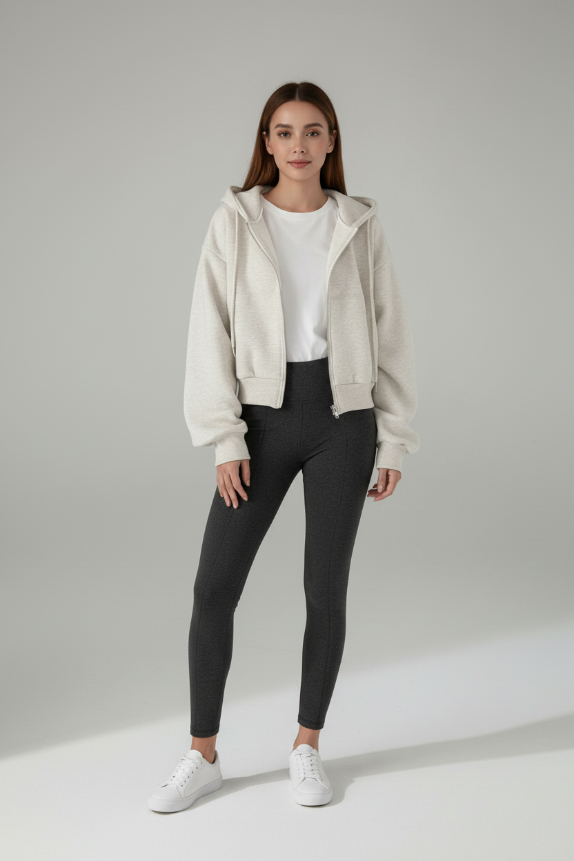 Women’s Cropped Hooded Jacket with Full Zip Front