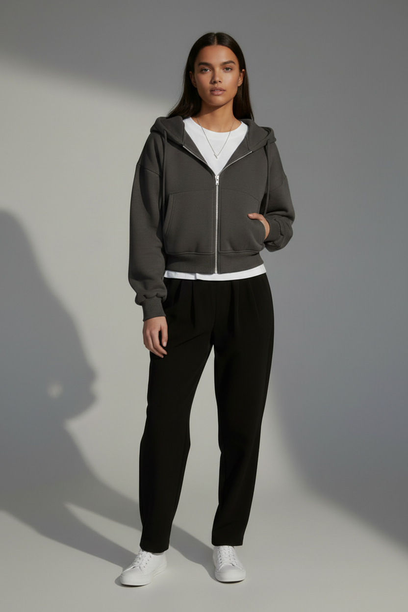 Women’s Cropped Hooded Jacket with Full Zip Front