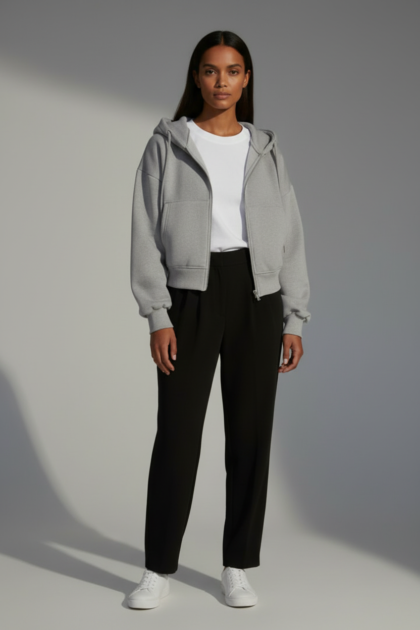 Women’s Cropped Hooded Jacket with Full Zip Front
