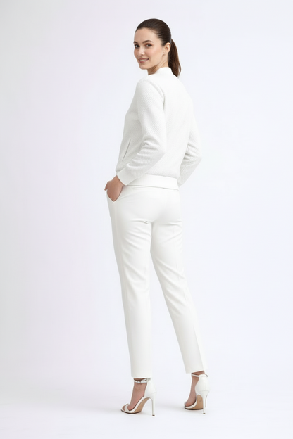 Women’s Textured Bomber Jacket with Ribbed Cuffs and Zip Front