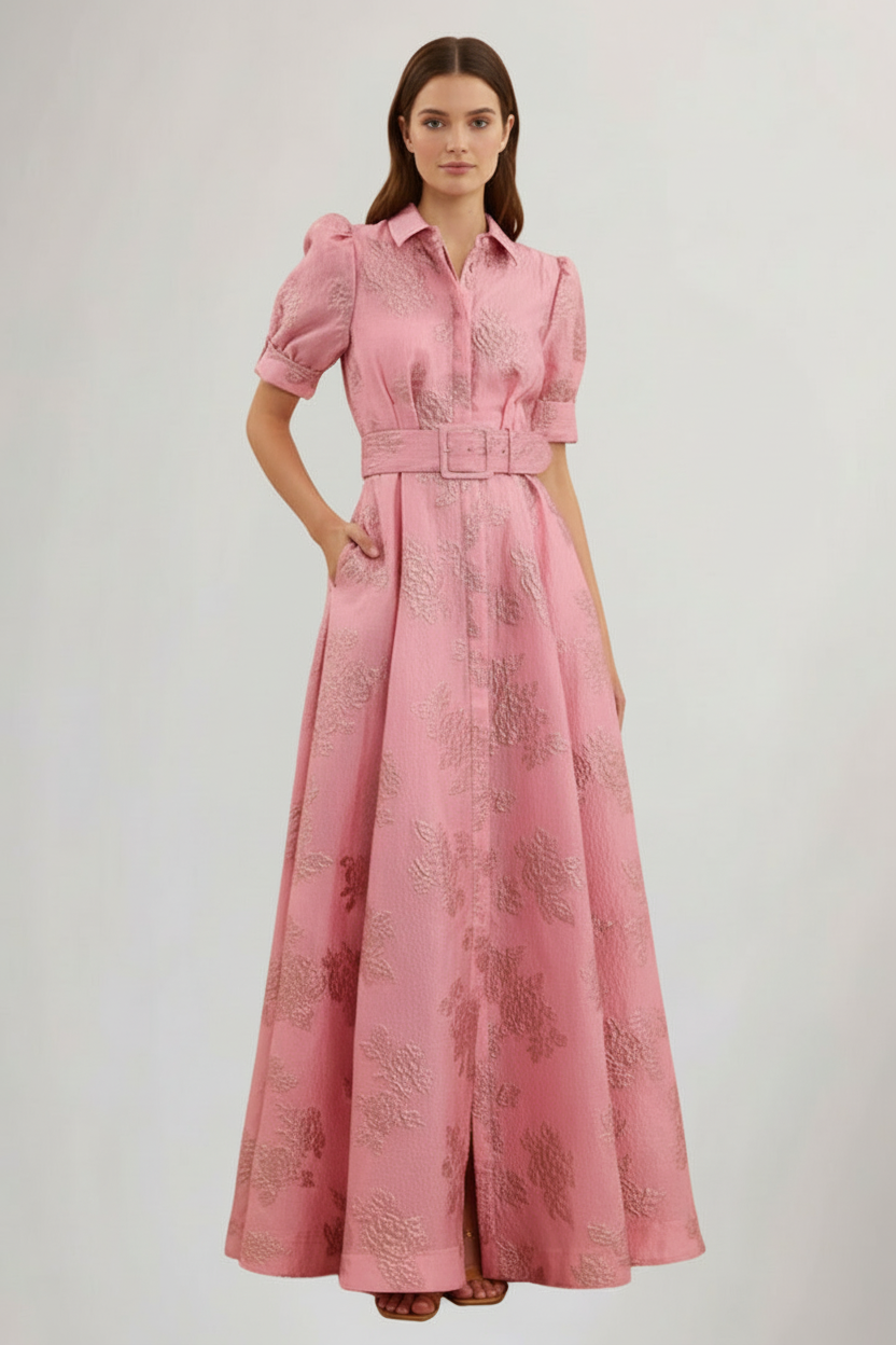 Women’s Floral Maxi Dress with Belted Waist
