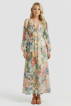 Women’s Floral Maxi Dress with V-Neck and Long Sleeves