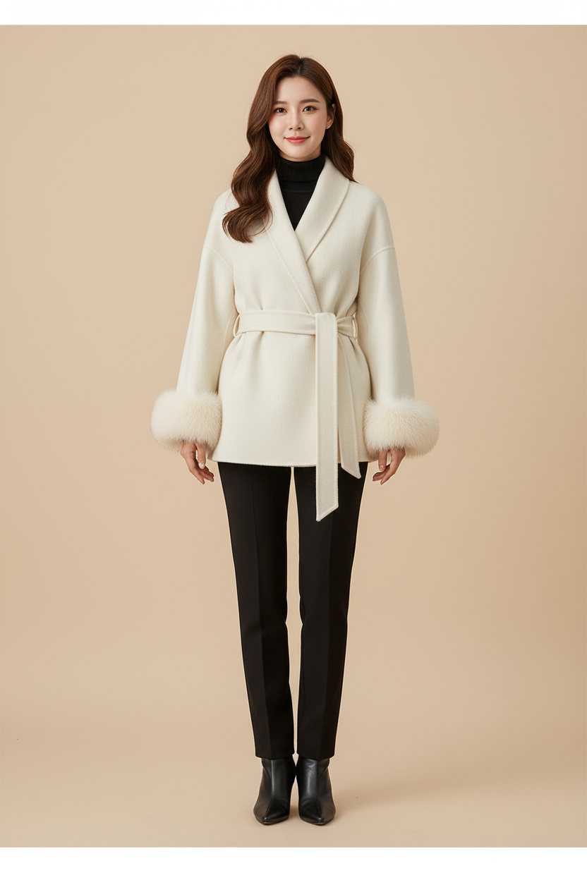 Belted Wrap Coat With Cuff Detail