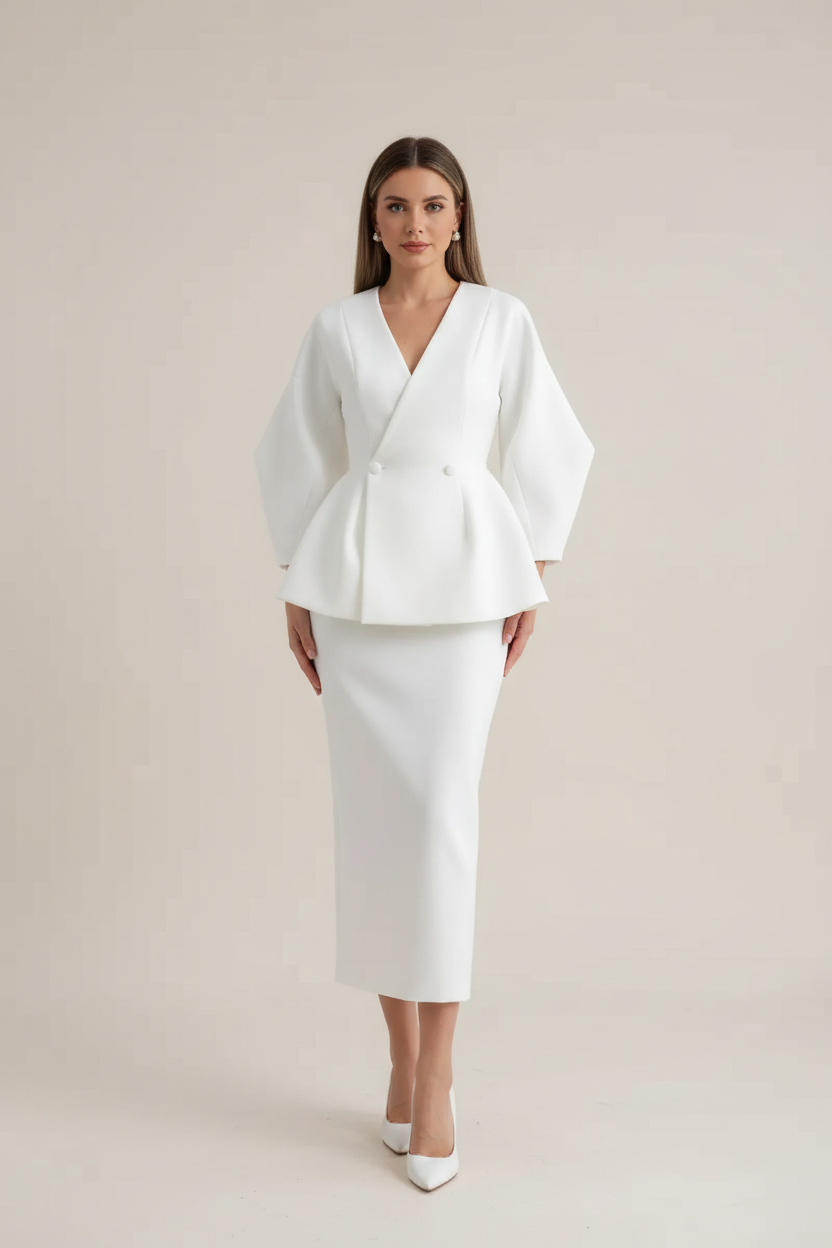 Two Piece Skirt Suit With Blazer Top
