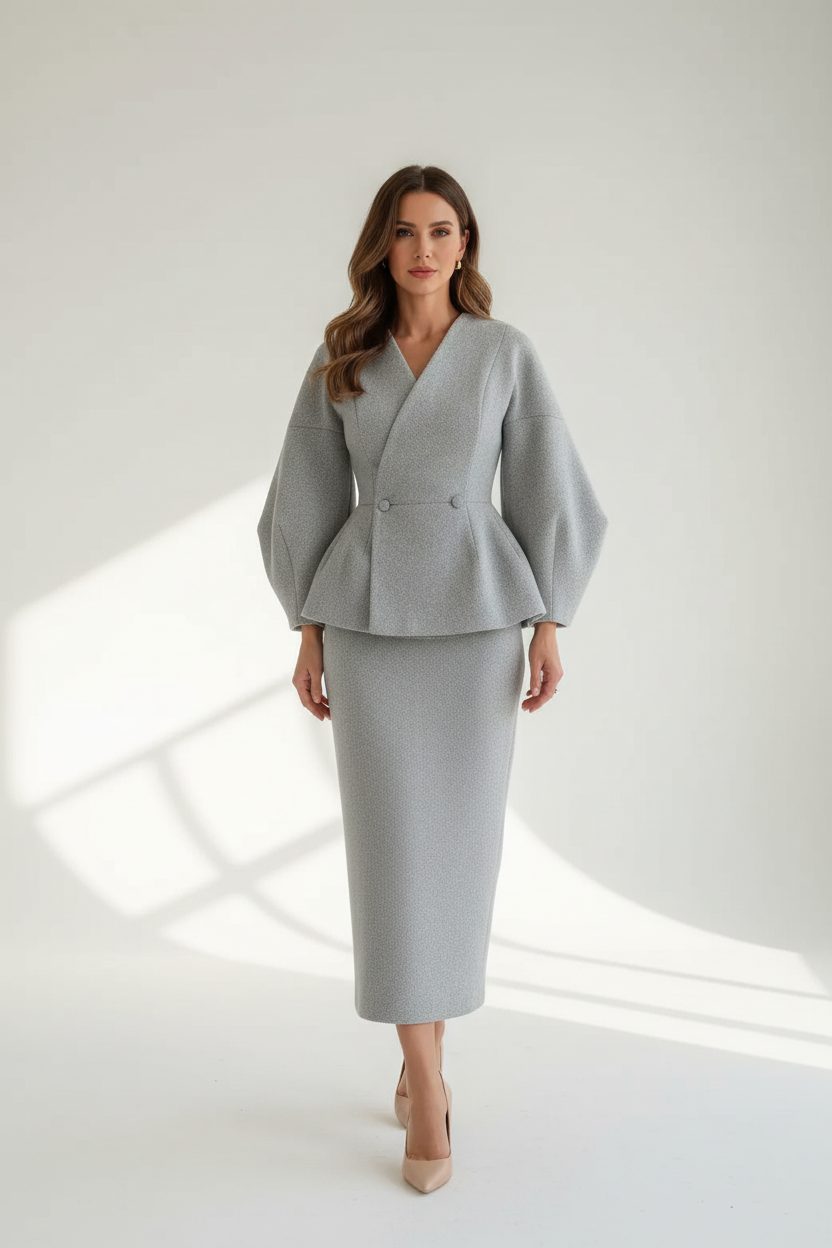 Two Piece Skirt Suit With Blazer Top