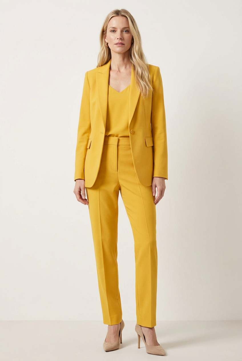 Structured Two Piece Womens Blazer Set with Straight Leg Fit