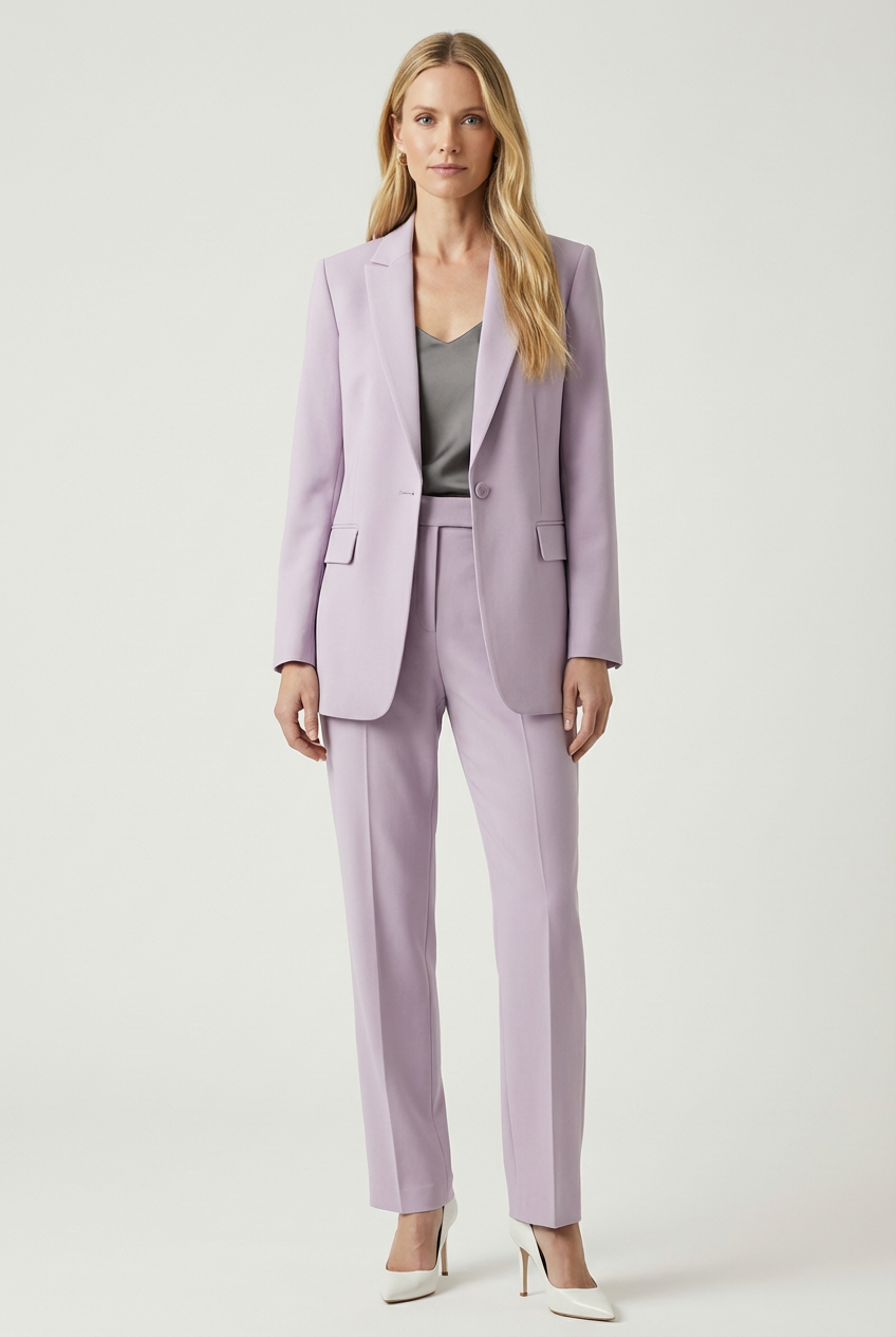 Structured Two Piece Womens Blazer Set with Straight Leg Fit