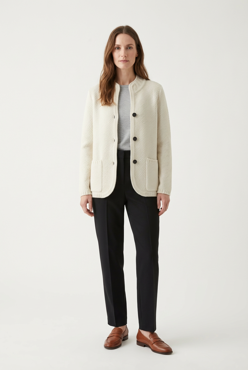 Structured Knit Womens Blazer with Button Front Fit
