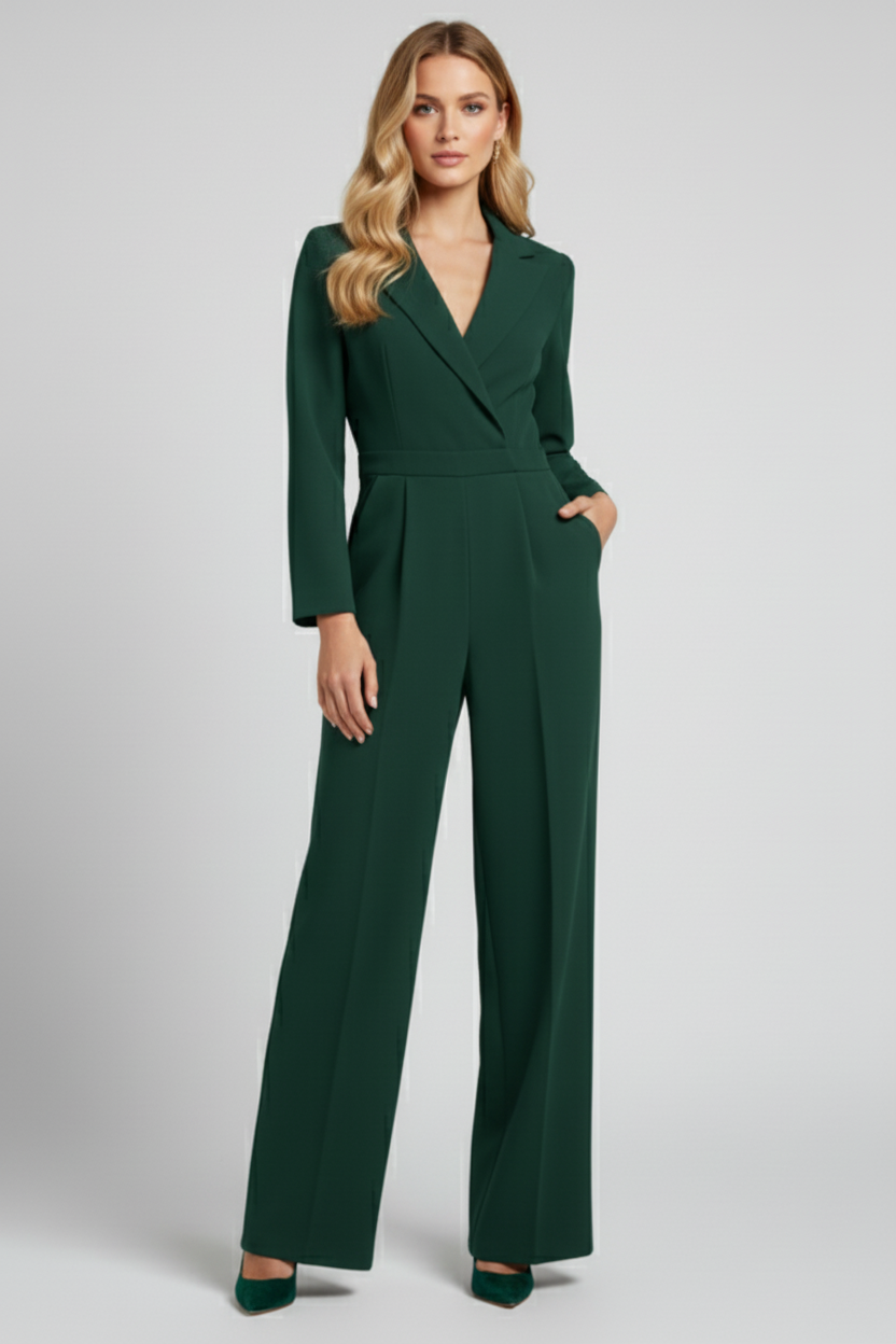 Wrap Front Womens Jumpsuit with Defined Waist and Wide Legs