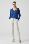 V Neck Womens Sweater with Dropped Shoulders and Buttoned Cuffs