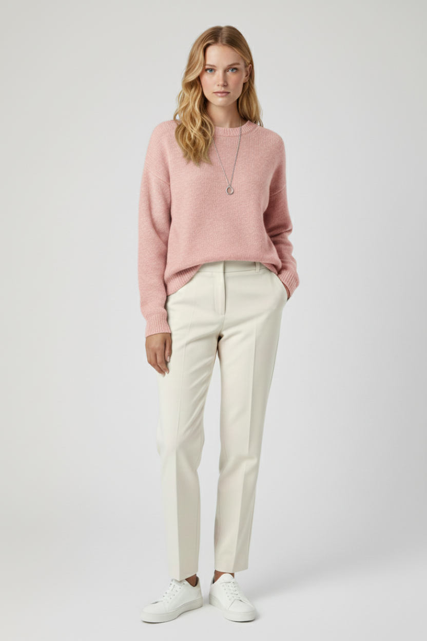 Classic Round Neck Knit Sweater with Long Sleeves