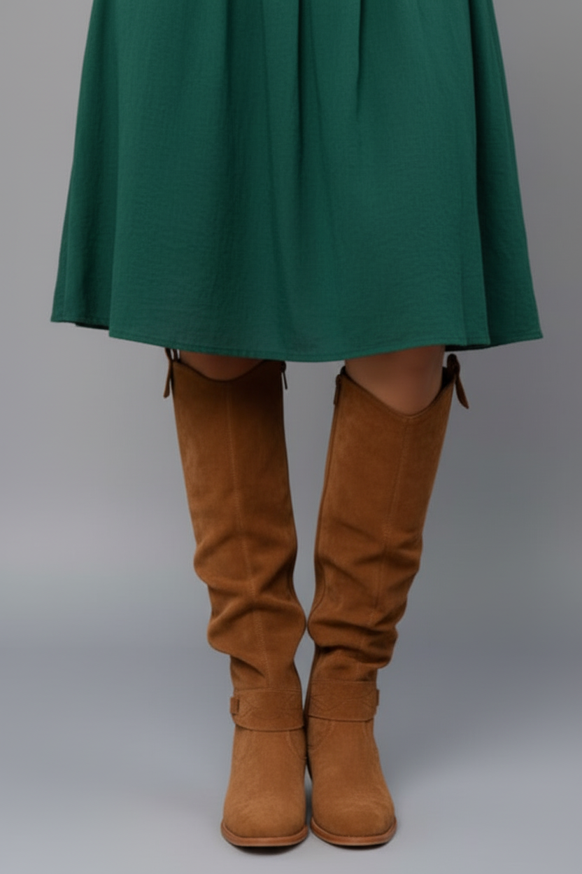 Women’s Over the Knee Boots with Slouch Shaft and Flat Heel