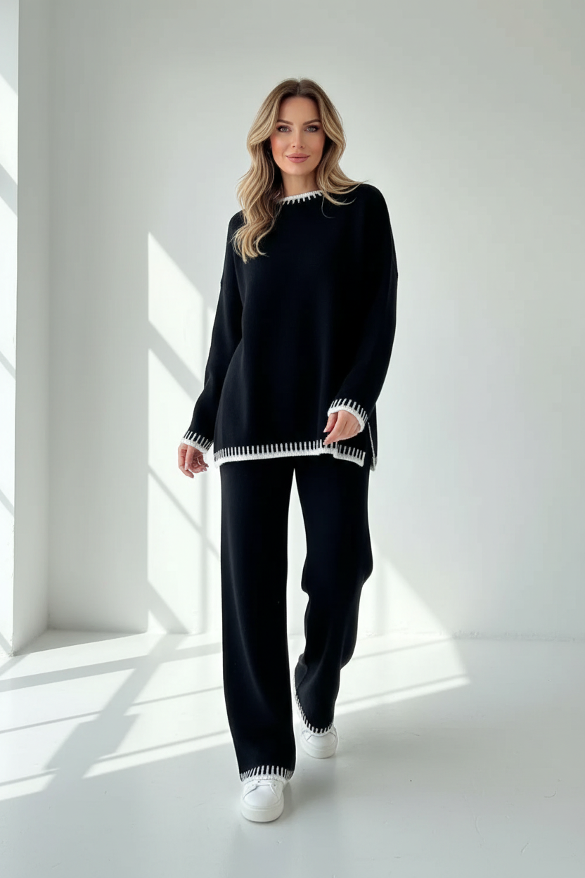 Knit Lounge Set With Contrast Trim