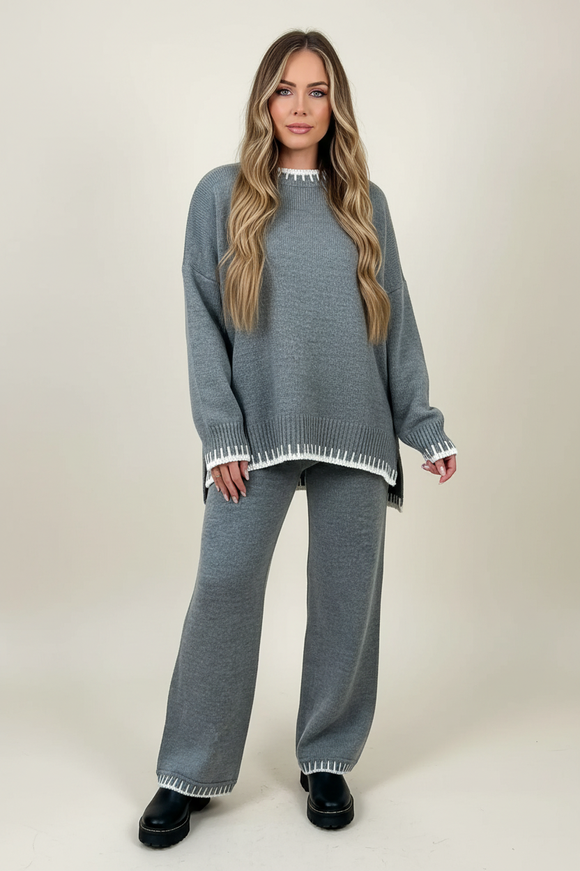 Knit Lounge Set With Contrast Trim