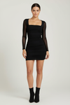 Mini Womens Dress with Square Neckline and Sheer Sleeves