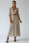 Patterned Maxi Dress with Elbow Length Sleeves