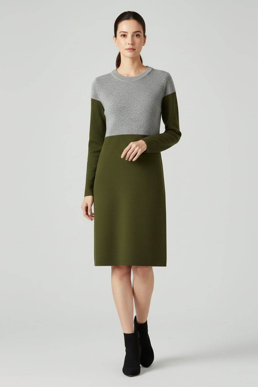 Relaxed Long Sleeve Dress with Structured Finish
