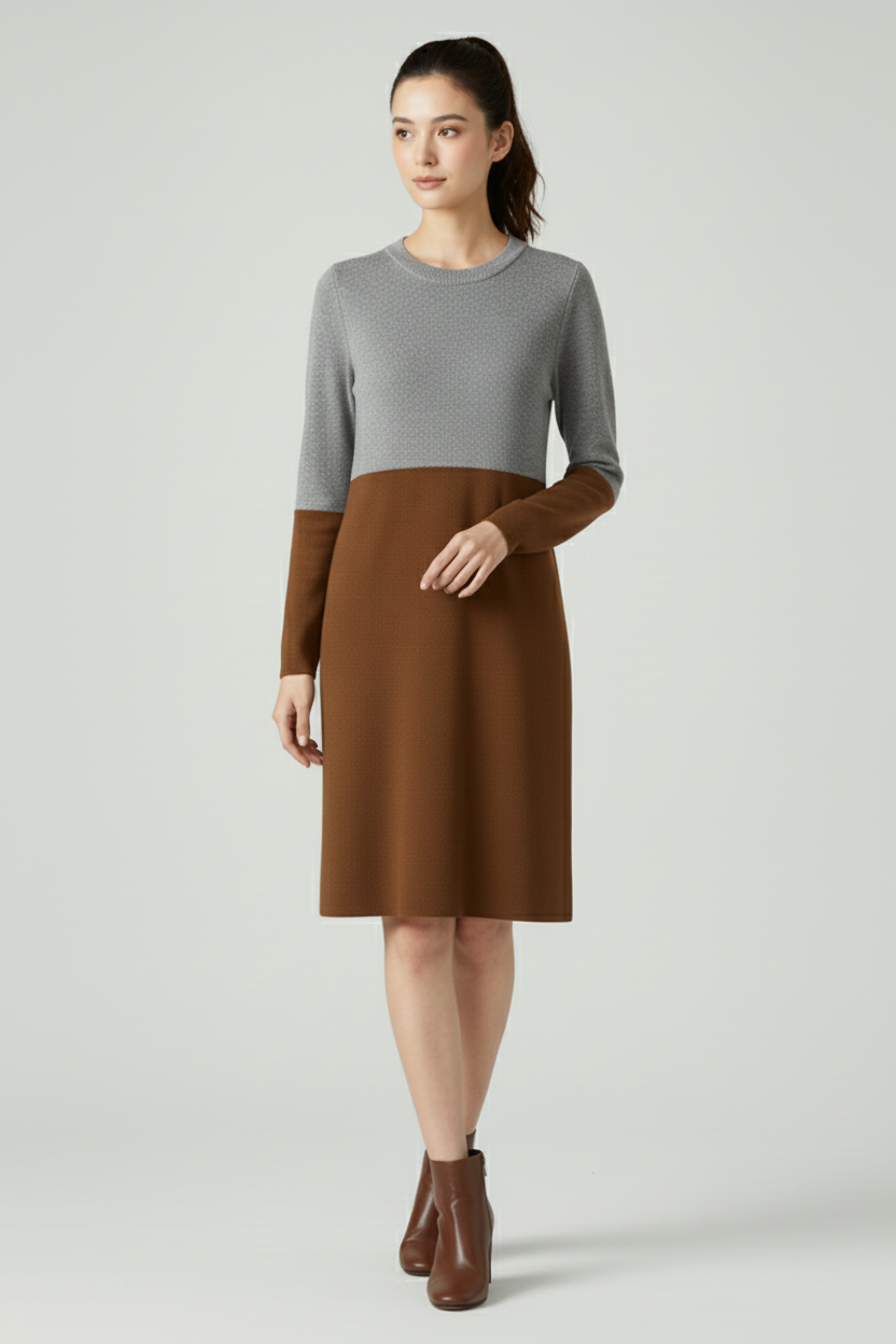 Relaxed Long Sleeve Dress with Structured Finish