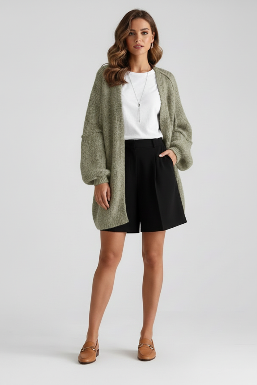 Open Front Womens Knit Cardigan with Relaxed Sleeves