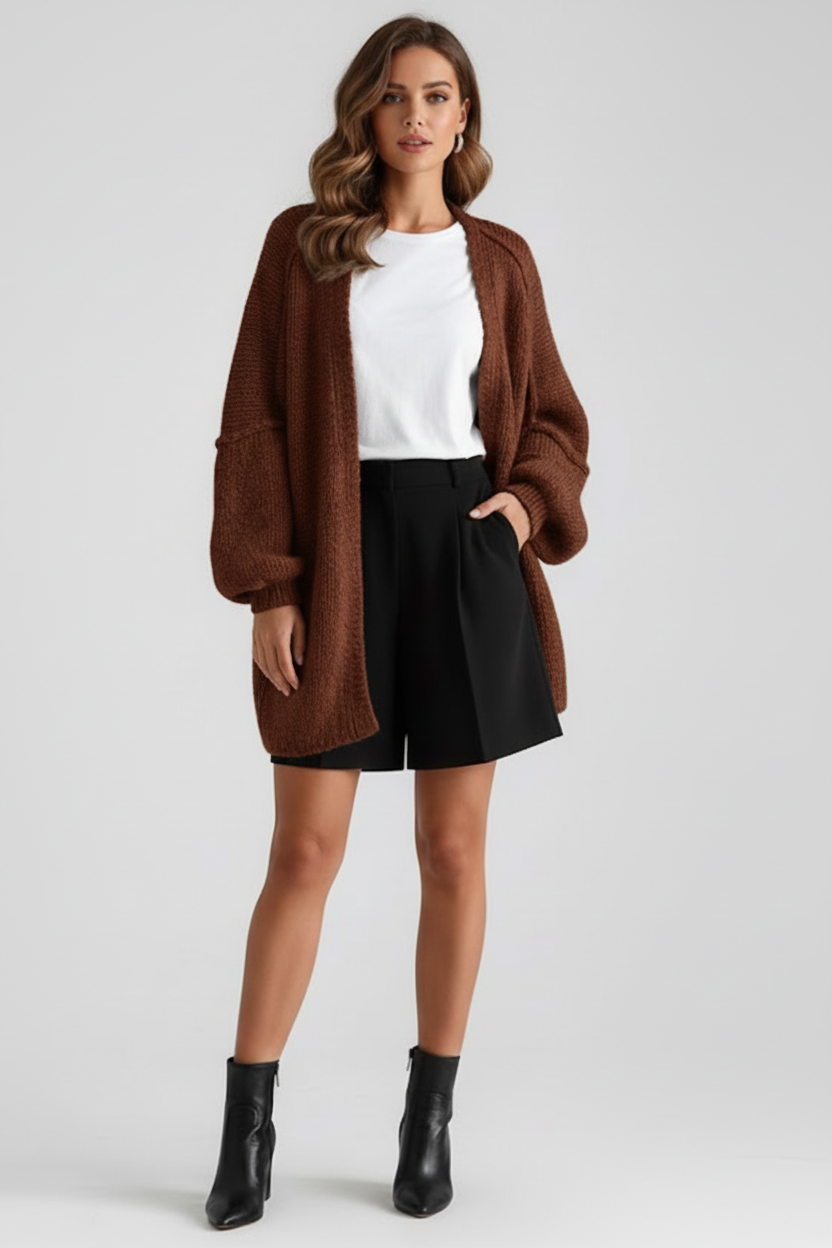 Open Front Womens Knit Cardigan with Relaxed Sleeves