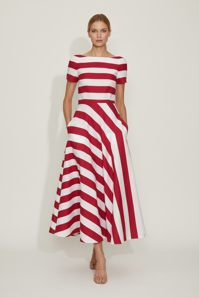 Striped Maxi Dress with Flowing Silhouette and Relaxed Fit